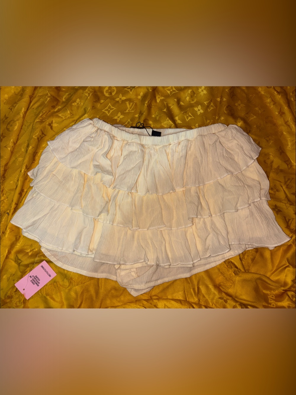 PrettyLittleThing Cream Tiered Ruffle Mini Skirt